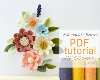 Felt summer flower set PDF pattern download, floral tutorial