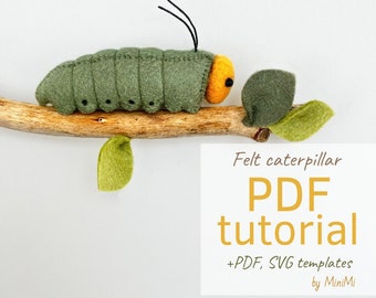 Felt moth green caterpillar PDF pattern download, sewing tutorial