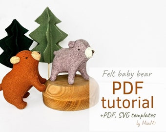 Woodland Felt bear cub PDF Sewing Pattern & Tutorial Download. SVG files for Cricut