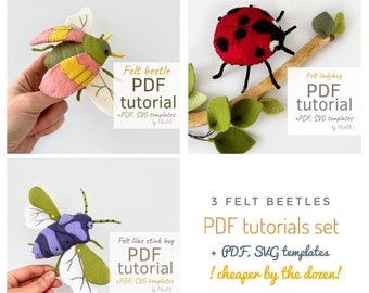 Beetle Pattern Pack – Ladybug, Stink Bug & Spring Bug PDF Sewing Tutorial, DIY Felt Insect Set