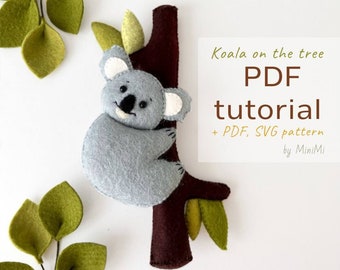 DIY Plush koala on tree PDF pattern download. SVG file for Cricut