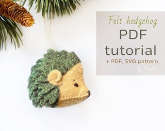 Xmass tree toy Felt hedgehog PDF pattern download, sewing tutorial