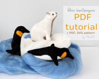 Felt polar bear and penguins PDF pattern download, sewing tutorial