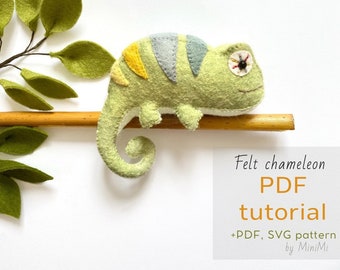 Sewing Tutorial: Felt Tropical Chameleon PDF Pattern Download. SVG files for Cricut