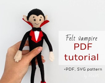 Felt Halloween Vampire toy PDF Pattern Download | Sewing Tutorial + SVG file for Cricut Included