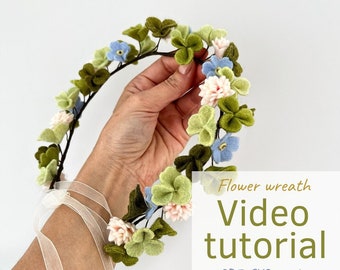 Clover forget-me-not cornflower wreath Video tutorial. PDF templates + SVG file for Cricut