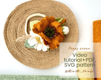 DIY Poppy & Daisy Flower Crown | Instant PDF/SVG Templates + Video Tutorial