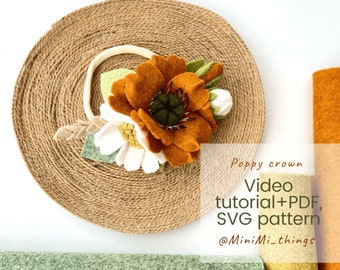 Fall poppy and daisy crown Video tutorial, PDF, SVG pattern