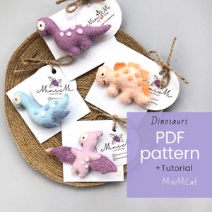 Felt dinosaurs nursery decor PDF pattern download, sewing tutorial