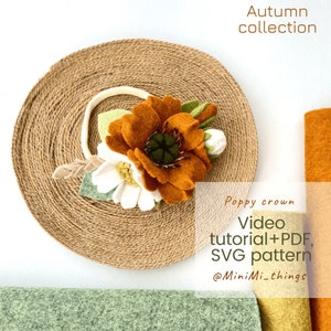 Corona autunnale di papaveri e margherite Video tutorial, modello PDF, SVG