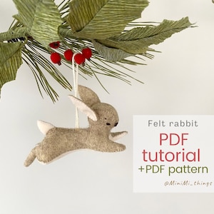 Lepre giocattolo per albero di Natale di Pasqua in feltro modello PDF da scaricare, tutorial di cucito