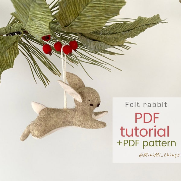 Easter tree toy felt hare, PDF pattern download, sewing tutorial