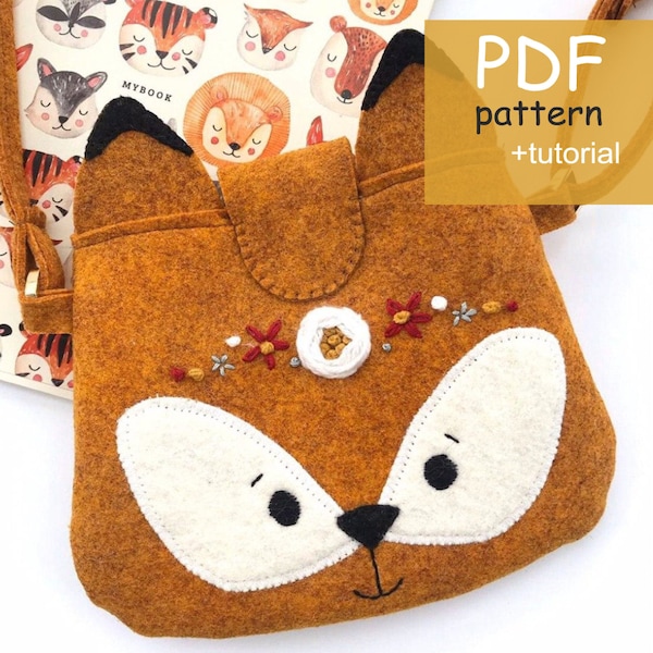 Sac fourre-tout en feutrine Patron PDF, renard avec broderie florale