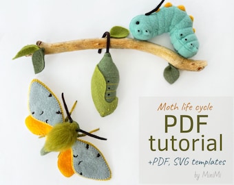Felt Tiger Moth, Cocoon and Caterpillar PDF Pattern, DIY Insect Sewing Tutorial, SVG Template, Beginner Friendly Pattern + Video Guide