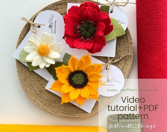 Felt Flower Video Tutorial, Sunflower Poppy Chamomile DIY, Step-by-Step Guide, PDF Templates + SVG Files Cricut