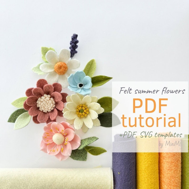 Summer Felt Flowers PDF Pattern, DIY Floral Sewing Tutorial, SVG ...