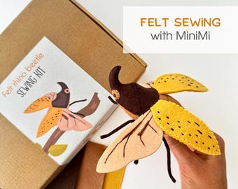 Felt Rhino Beetle Sewing Kit, DIY [product], Beginner Friendly Craft Kit, Includes Materials, Step-by-Step Tutorial + Video Guide