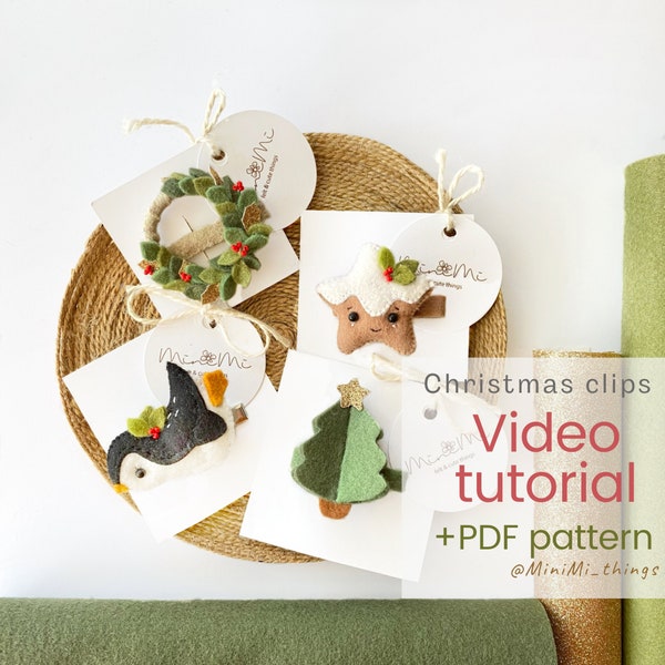 Winter clip set penguin, Christmas tree, cookie, wreath video tutorial. PDF SVG pattern