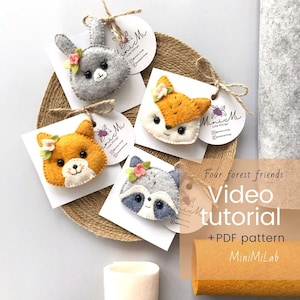 Woodland plush felt animals Video tutorial, PDF, SVG pattern