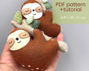 Sewing Tutorial: Felt sloth PDF Pattern Download. SVG files for Cricut