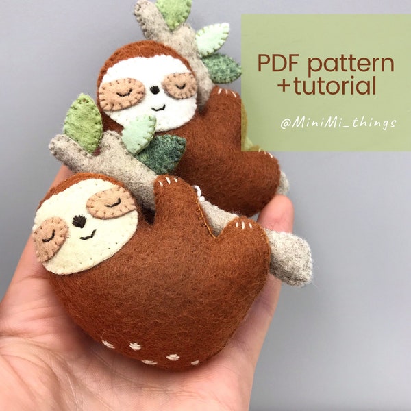 Plush animal sloth PDF pattern - DIY sewing tutorial - pdf, svg, eps files