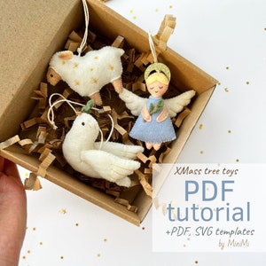 Felt Christmas Angel, Sheep, Pigeon PDF Pattern | Sewing Tutorial + SVG file for Cricut Included