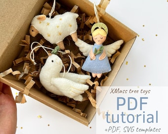 Christmas spruce felt tree toy set PDF pattern download, sewing tutorial