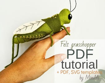 Grass Felt Grasshopper PDF Pattern, DIY Insect Sewing Tutorial, SVG Template, Beginner Friendly Pattern + Video Guide
