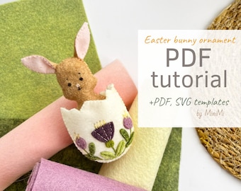 Easter Felt Bunny Ornament PDF Pattern & Sewing Tutorial Download. SVG files for Cricut