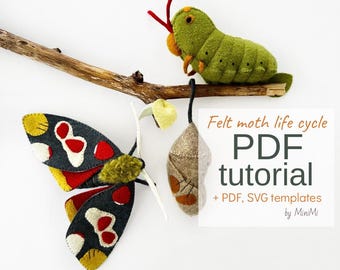 Felt Moth Life Cycle Pattern Bundle – PDF Sewing Tutorial, DIY Felt Insect Set, Digital Download Craft Project