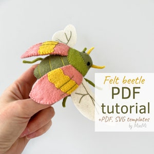 Spring felt beetle PDF pattern download, sewing tutorial