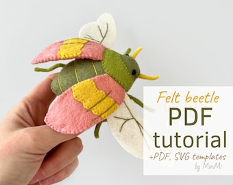 Spring felt beetle PDF pattern download, sewing tutorial