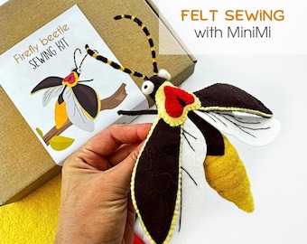 Felt Firefly Beetle Sewing Kit, DIY [product], Beginner Friendly Craft Kit, Includes Materials, Step-by-Step Tutorial + Video Guide