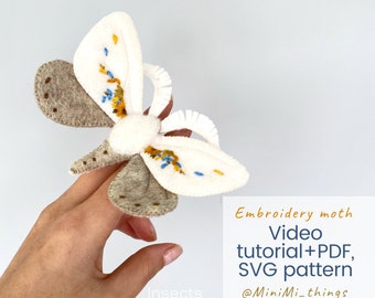 Felt Fall embroidered Moth Pattern – PDF templates, Video Guide, SVG Templates, insect Craft