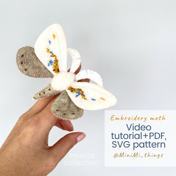 Polilla de bordado de otoño de fieltro Video tutorial, PDF, SVG, patrón EPS