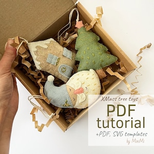 XMass spruce felt tree toy set PDF pattern download, sewing tutorial