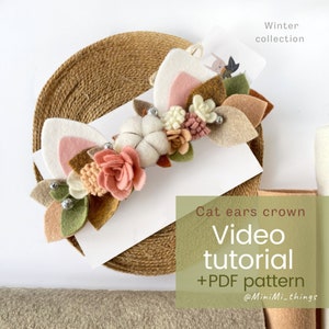 Christmas cat ears flower crown Video tutorial, PDF, SVG pattern