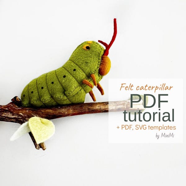 Felt Caterpillar Sewing Pattern – PDF Larva Tutorial, DIY Felt Worm Soft Toy Template