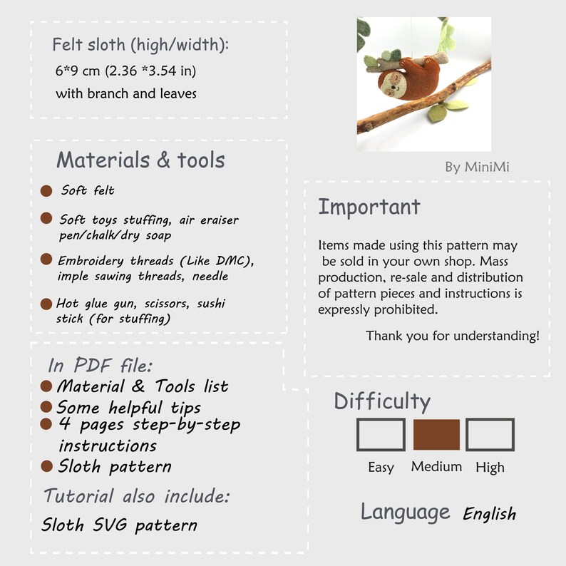 Sewing Tutorial: Felt Sloth PDF Pattern Download. SVG Files for Cricut ...