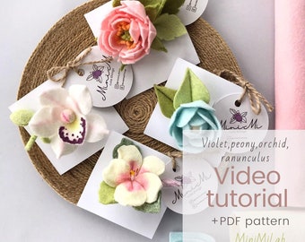 Felt Peony, Ranunculus, Orchid, Violet Flowers Video Tutorial, Flower Headband DIY, Step-by-Step Guide, PDF Templates + SVG Files Cricut