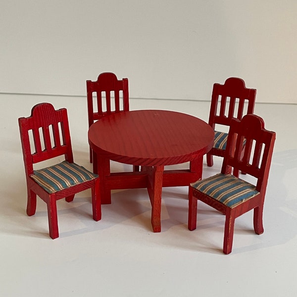 Lundby Dolls House - Red Pine Dining Table & 4 Chairs - Good Condition