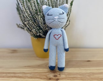 Cat toy, Amigurumi cat, Crochet toy for kids, Stuffed cat, Cute kitty, Handmade, Plush cat doll, Toy with heart, Cat lovers, Valentine gift