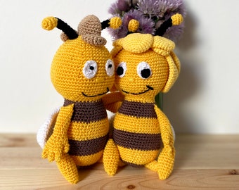 CROCHET PATTERN: Bee Maya & Bee Willy crochet pattern pdf,Bee friends pattern,Amigurumi bees pattern,Easy to follow,Written in English