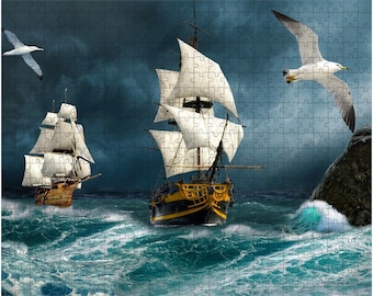 Sailboats In Sea Jigsaw Puzzle For Adults And Child Ocean, Bird, 250 or  500 pieces Board game Picture jigsaw puzzle painting