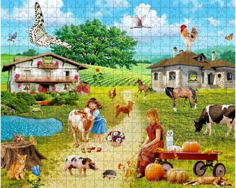 Bestes Puzzle-Dorfgeschenk für Kind, Spiel, 2023 Puzzles-Geschenk für Tochter, für Kind. Ländliche Landschaft Bauernhof, Tiere, Kuh, Traktor