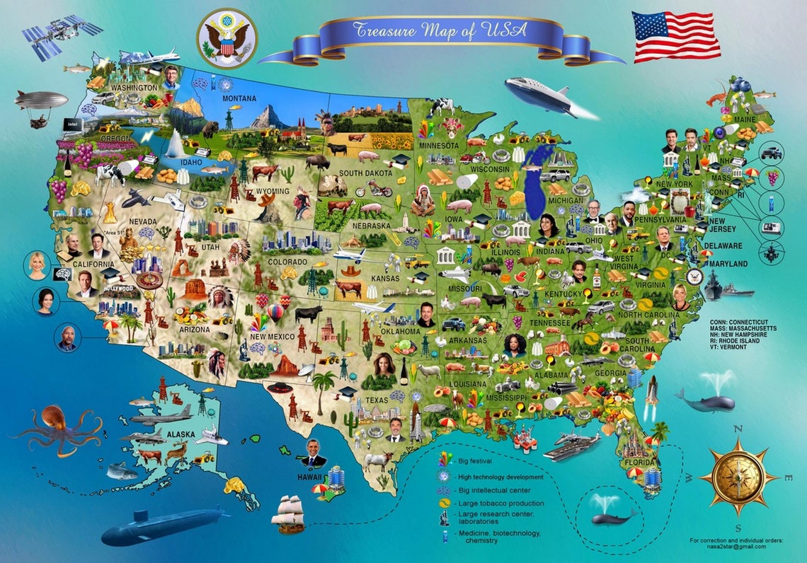 Usa Map Jigsaw Puzzle Educational Game For Children And Adult Etsy