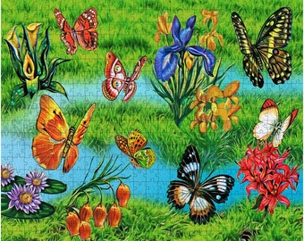 Schmetterlinge Blumen Puzzles Geschenk Tochter, für Kind. 252 oder 500 Stück Schmetterlinge, Insekten, Natur, Landschaft, Fluss,