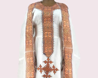 Traditional Ethiopian Habesha Dress, Handmade embroidered