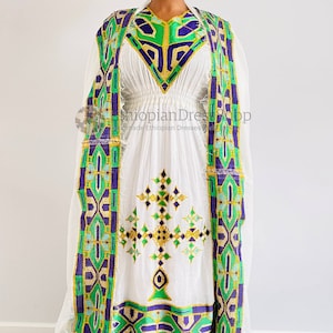 Ethiopian Dress, Traditional Handmade embroidered Habesha Clothes