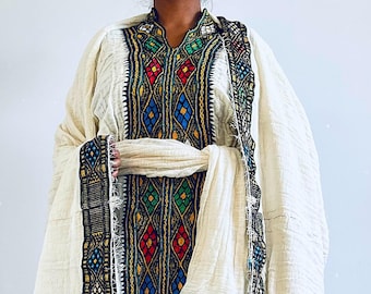 Ethiopian dress,Axum tilf, Traditional dress, Handmade embroidered Habesha kemis